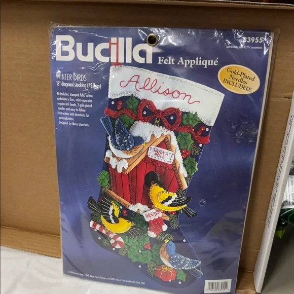 ⭐️Bucilla Felt Appliqué Stocking Kit Winter Birds Vintage 1998 Original new - Picture 1 of 8